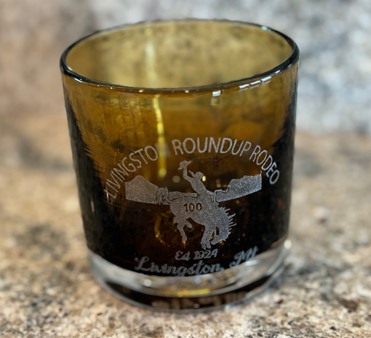 Livingston Roundup 100th Anniversary Hand Blown Whiskey Glass (Brown)