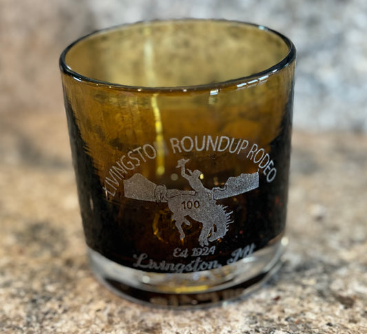 Livingston Roundup 100th Anniversary Hand Blown Whiskey Glass (Brown)