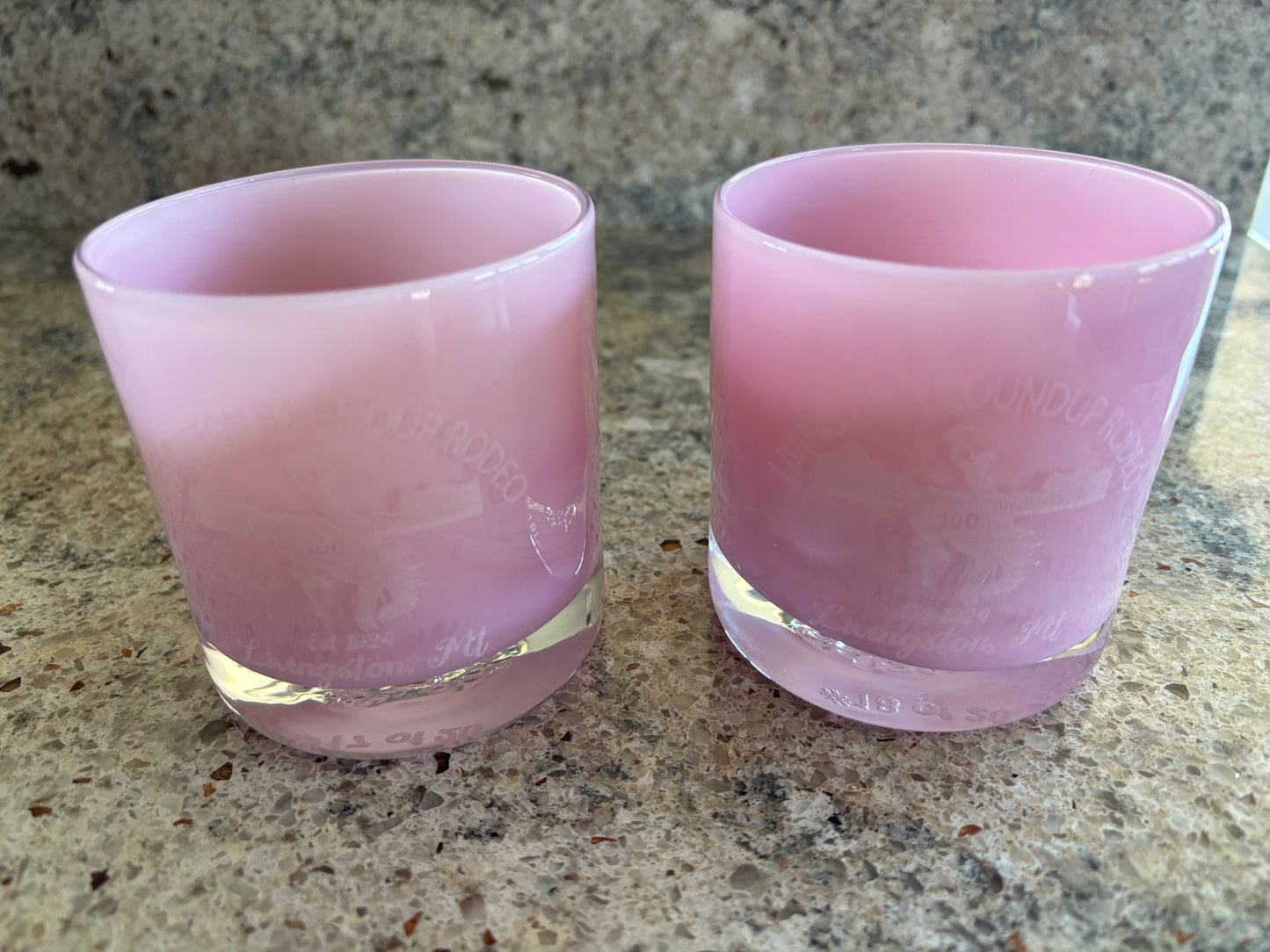 Livingston Roundup 100th Anniversary Hand Blown Whiskey Glass (Pink)